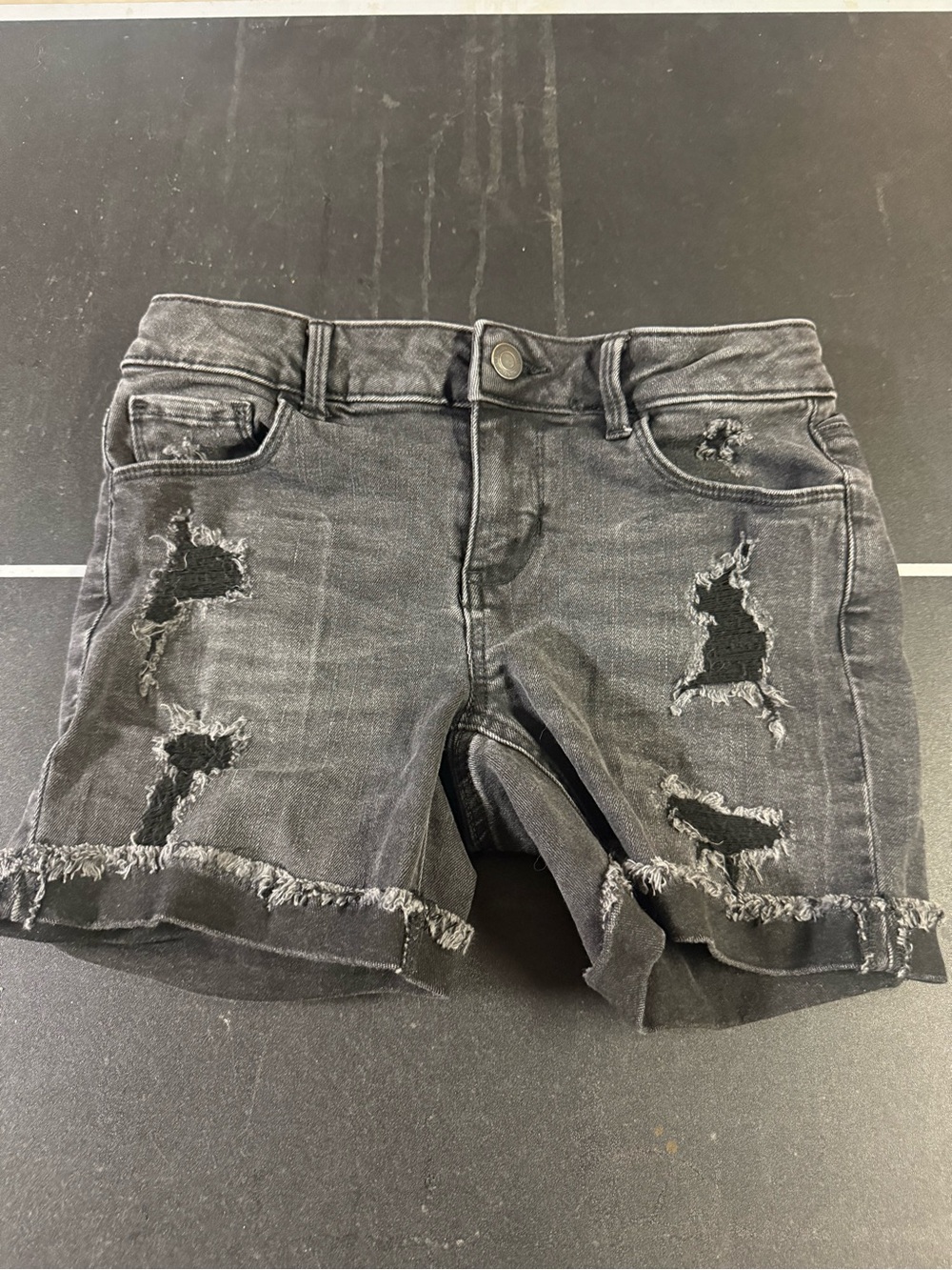 SO Black Distressed Denim Shorts with Frayed Hem